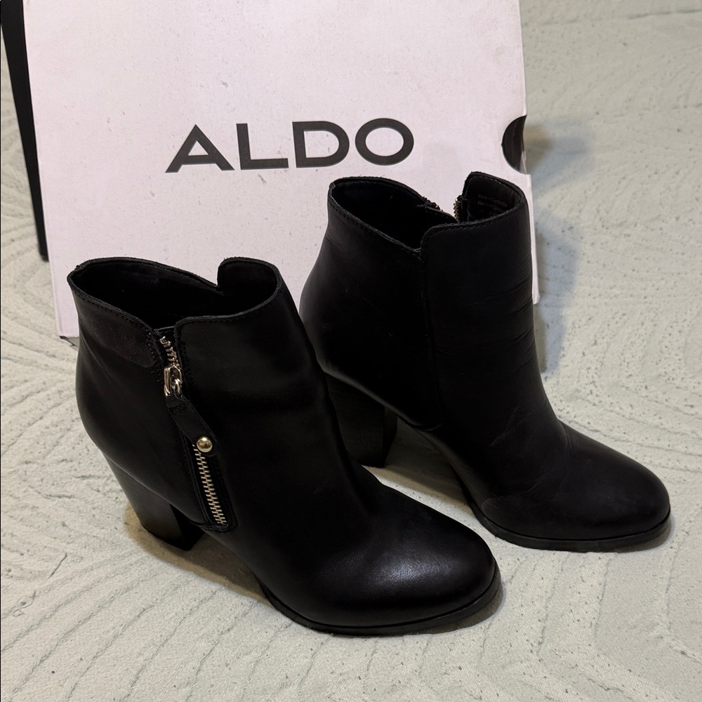 Aldo Sleek Black Ankle Booties
